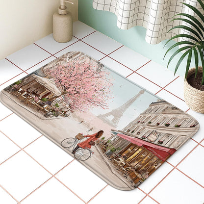 Vintage Artistic Quick Dry Bath Mat, Peach Cherries Blossom Scene Absorbent Non Slip Shower Mat, Spring Washable Bath Rugs for Bathroom Toilet 20x32 Inch