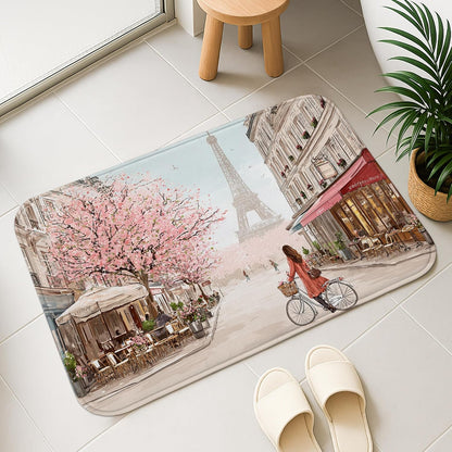 Vintage Artistic Quick Dry Bath Mat, Peach Cherries Blossom Scene Absorbent Non Slip Shower Mat, Spring Washable Bath Rugs for Bathroom Toilet 20x32 Inch