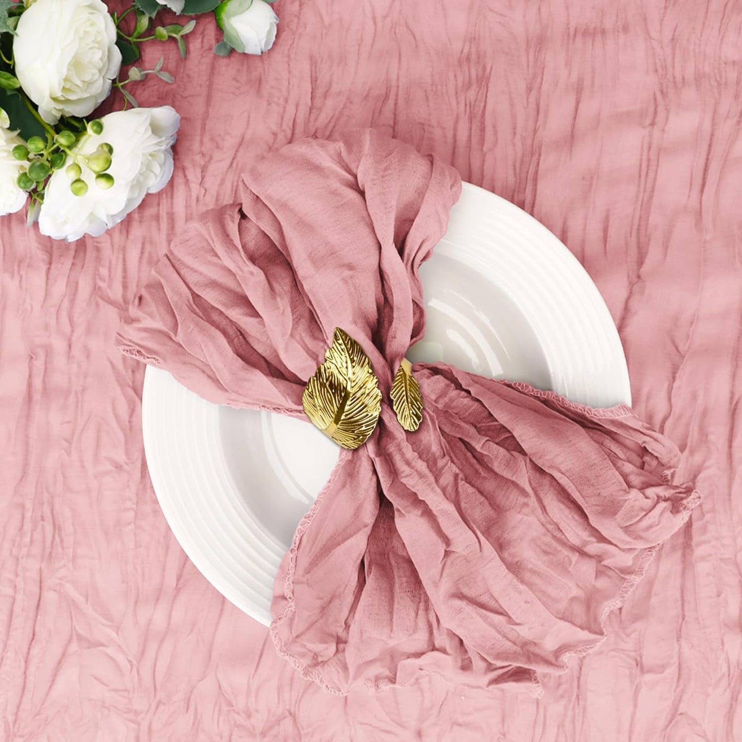 Cupuamon 25 Pack Cheesecloth Napkins 20x20 Inch Dinner Table Napkins Boho Washable Rustic Gauze Napkins Bulk for Wedding Bridal Baby Shower Party Decor (Dusty Pink)