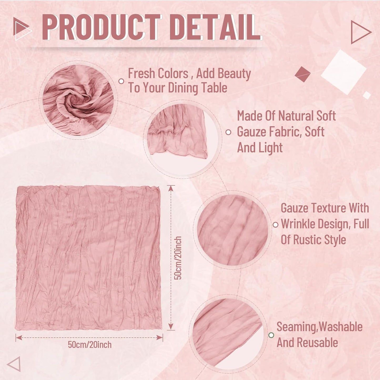 Cupuamon 25 Pack Cheesecloth Napkins 20x20 Inch Dinner Table Napkins Boho Washable Rustic Gauze Napkins Bulk for Wedding Bridal Baby Shower Party Decor (Dusty Pink)