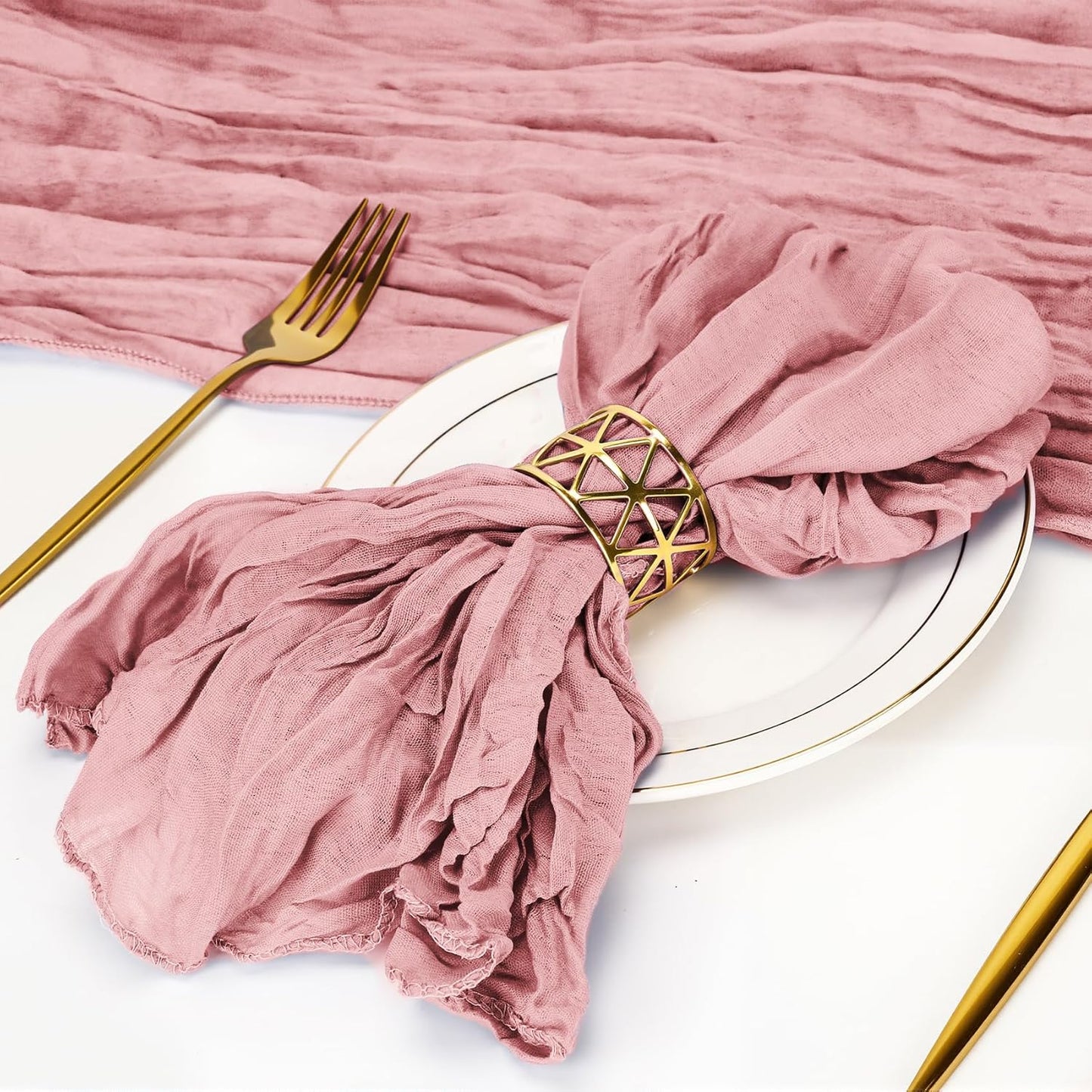 Cupuamon 25 Pack Cheesecloth Napkins 20x20 Inch Dinner Table Napkins Boho Washable Rustic Gauze Napkins Bulk for Wedding Bridal Baby Shower Party Decor (Dusty Pink)
