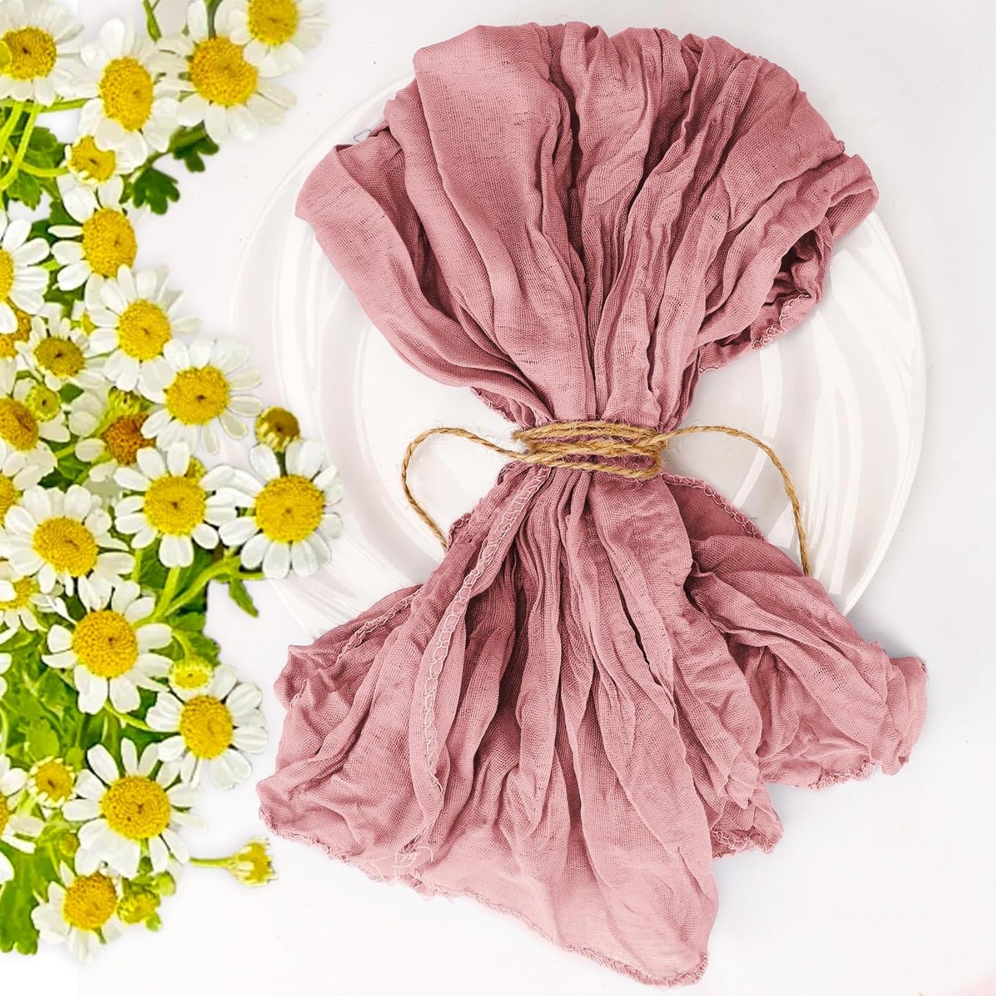 Cupuamon 25 Pack Cheesecloth Napkins 20x20 Inch Dinner Table Napkins Boho Washable Rustic Gauze Napkins Bulk for Wedding Bridal Baby Shower Party Decor (Dusty Pink)