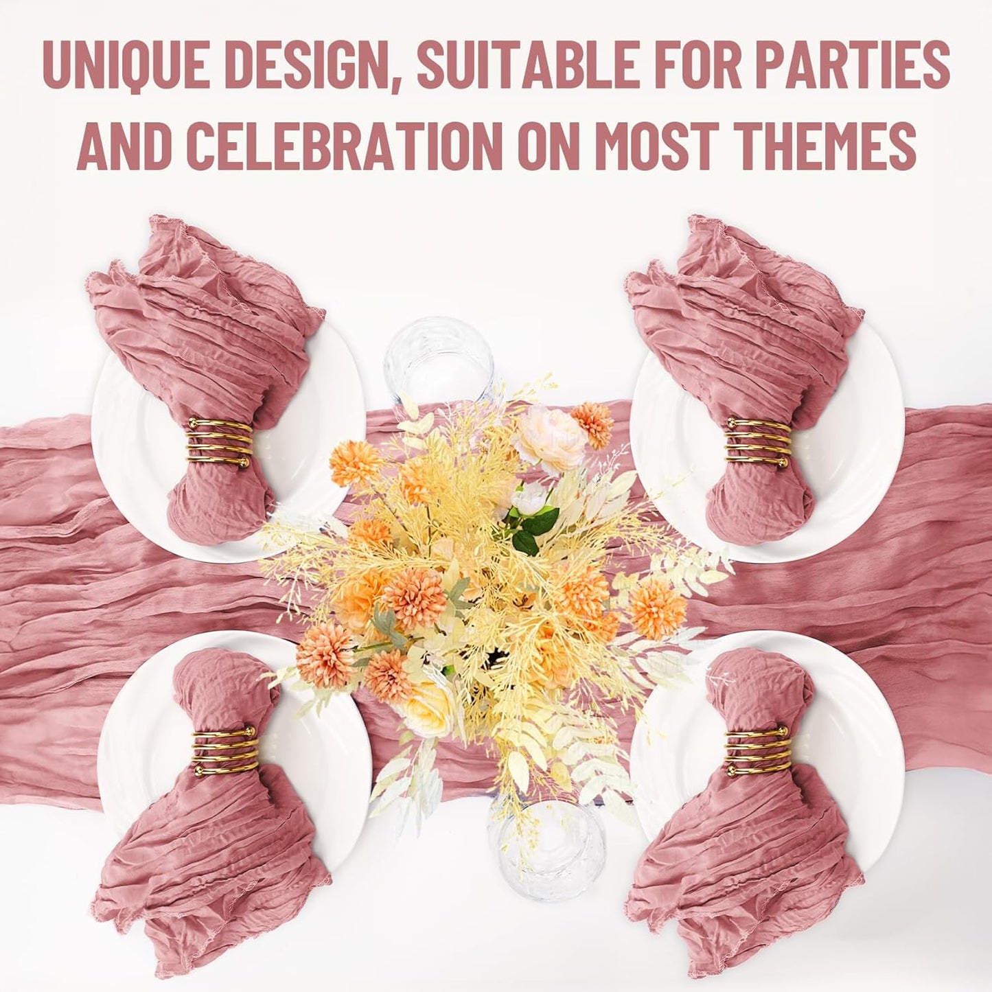 Cupuamon 25 Pack Cheesecloth Napkins 20x20 Inch Dinner Table Napkins Boho Washable Rustic Gauze Napkins Bulk for Wedding Bridal Baby Shower Party Decor (Dusty Pink)