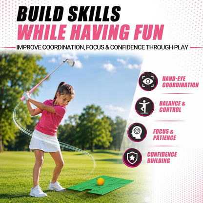 Kids Golf Clubs Set for Ages 9-12,Right Left Handed Youth Golf Clubs Set with 400cc Driver, Hybrid, 7 Iron, 9 Iron, Wedge, Putter, Stand Bag & 2 Headcovers,Junior Golf Clubs,Blue Yellow Pink