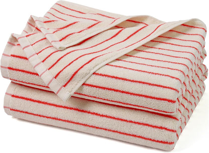 Striped Bath Towels Set of 2 (Coral Red), Lighter & Quick Dry Towels