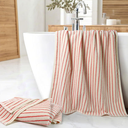 Striped Bath Towels Set of 2 (Coral Red), Lighter & Quick Dry Towels