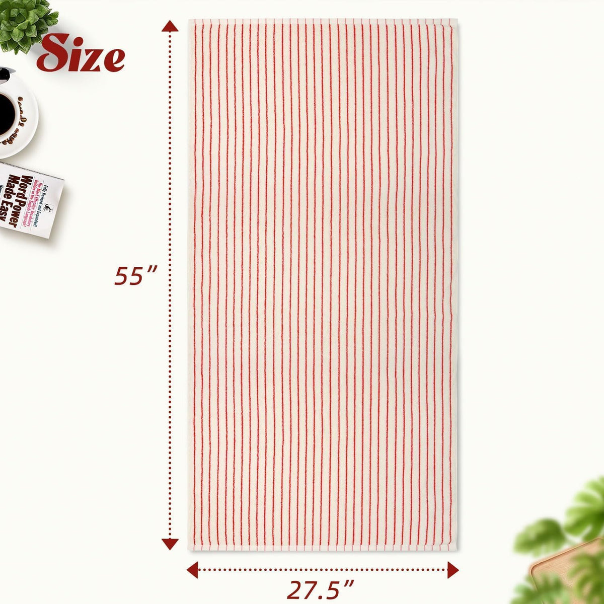 Striped Bath Towels Set of 2 (Coral Red), Lighter & Quick Dry Towels