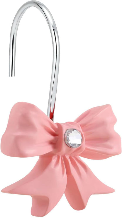 Decorative Shower Curtain Hooks,12PCS Bow Knot Hooks,Pink