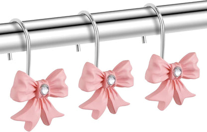 Decorative Shower Curtain Hooks,12PCS Bow Knot Hooks,Pink