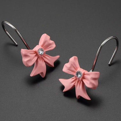 Decorative Shower Curtain Hooks,12PCS Bow Knot Hooks,Pink