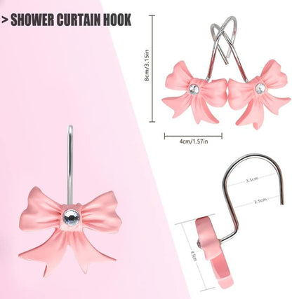 Decorative Shower Curtain Hooks,12PCS Bow Knot Hooks,Pink