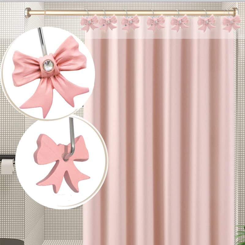 Decorative Shower Curtain Hooks,12PCS Bow Knot Hooks,Pink