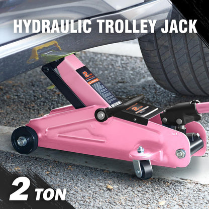 DNA Motoring Low Profile Hydraulic Trolley Service/Floor Jack, 2 Ton (4000 lbs) Capacity, Lifting Range 5.1"-13", Pink, TOOLS-00474-PK