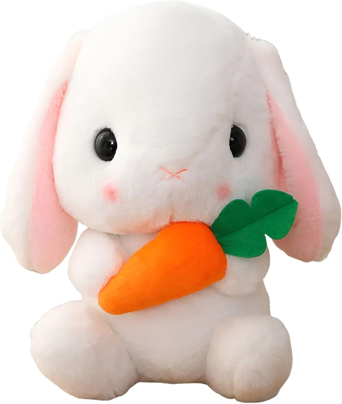 Soft Toy - Sitting Lop Eared Rabbit, Easter White Rabbit Stuffed Bunny Animal with Carrot Soft Lovely Realistic Long-Eared Standing Pink Plush Toys (White-Carrot,16.9in/43cm)