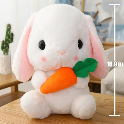 Soft Toy - Sitting Lop Eared Rabbit, Easter White Rabbit Stuffed Bunny Animal with Carrot Soft Lovely Realistic Long-Eared Standing Pink Plush Toys (White-Carrot,16.9in/43cm)