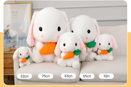 Soft Toy - Sitting Lop Eared Rabbit, Easter White Rabbit Stuffed Bunny Animal with Carrot Soft Lovely Realistic Long-Eared Standing Pink Plush Toys (White-Carrot,16.9in/43cm)
