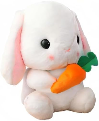 Soft Toy - Sitting Lop Eared Rabbit, Easter White Rabbit Stuffed Bunny Animal with Carrot Soft Lovely Realistic Long-Eared Standing Pink Plush Toys (White-Carrot,16.9in/43cm)