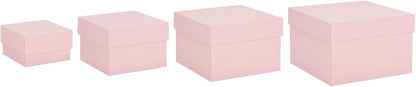 Gift Box Set - 4 Piece Assortment, Pink - Nesting & Stackable Pink Square Boxes with Lids for Weddings, Birthdays & Favors