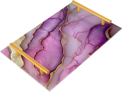 Marble Neutral Hot Pink Decorative Rectangle Tray with Handles Coffee Serving Tray for Jewelry Perfume for Food Carrying charolas para servir Cafe