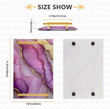 Marble Neutral Hot Pink Decorative Rectangle Tray with Handles Coffee Serving Tray for Jewelry Perfume for Food Carrying charolas para servir Cafe