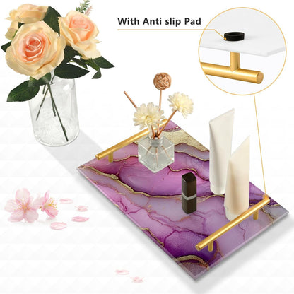 Marble Neutral Hot Pink Decorative Rectangle Tray with Handles Coffee Serving Tray for Jewelry Perfume for Food Carrying charolas para servir Cafe