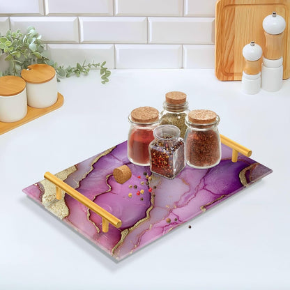 Marble Neutral Hot Pink Decorative Rectangle Tray with Handles Coffee Serving Tray for Jewelry Perfume for Food Carrying charolas para servir Cafe
