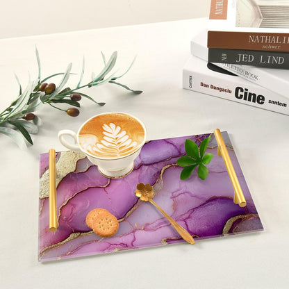 Marble Neutral Hot Pink Decorative Rectangle Tray with Handles Coffee Serving Tray for Jewelry Perfume for Food Carrying charolas para servir Cafe