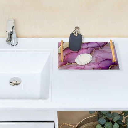 Marble Neutral Hot Pink Decorative Rectangle Tray with Handles Coffee Serving Tray for Jewelry Perfume for Food Carrying charolas para servir Cafe