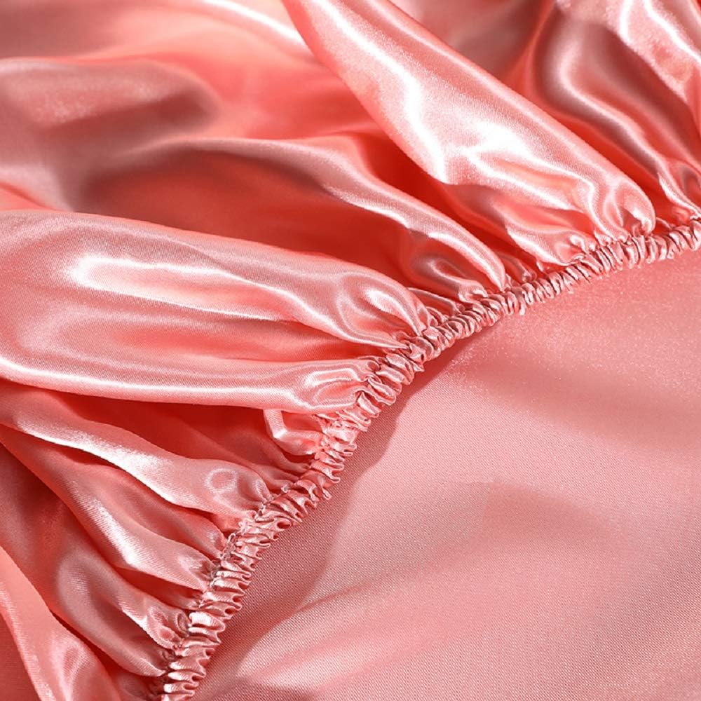 Fitted Sheet Full XL Peach - Satin Silk Soft and Comfortable - Wrinkle, Fade, Stain Resistant - 21" Deep Pocket - 1 Single Fitted Bottom Sheet Only - Easy Care (Full XL, Peach)