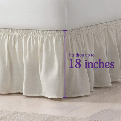 Pom Pom Elastic Wrap Around Bed Skirt, Easy On/Off Dust Ruffle (18 Inch Drop), Queen/King, Pink
