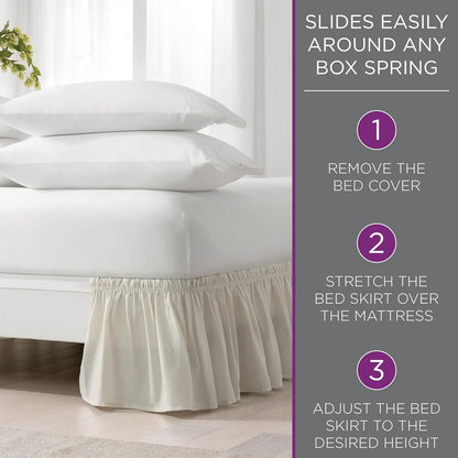 Pom Pom Elastic Wrap Around Bed Skirt, Easy On/Off Dust Ruffle (18 Inch Drop), Queen/King, Pink