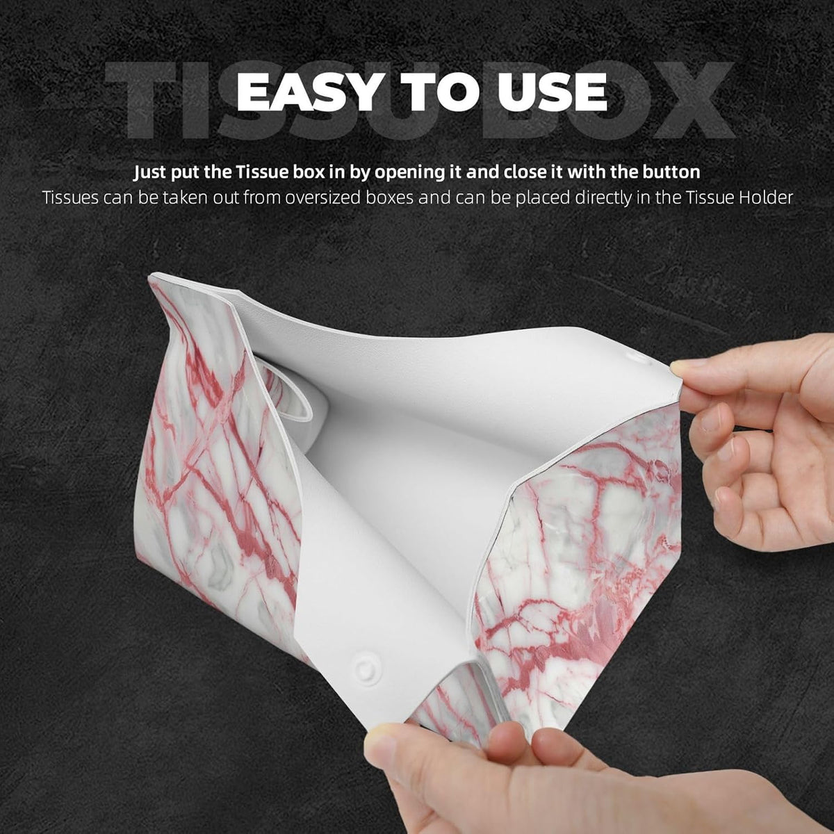 Pink Marble Modern Abstract Tissue Box Cover Long Leather Tissue Box Holder for Bathroom Bedroom Home Office Decor