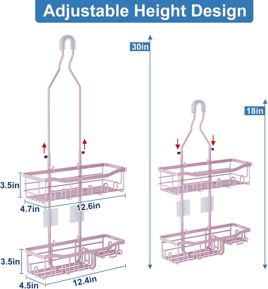 Shower Caddy, Upgraded Extended Length Shower Caddy Over Showerhead No Blocking to Shower Head, Rustproof Shower Organizer with Hooks Shampoo Soap Holder, Bathroom Large Hanging Shower Caddy