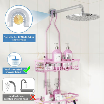 Shower Caddy, Upgraded Extended Length Shower Caddy Over Showerhead No Blocking to Shower Head, Rustproof Shower Organizer with Hooks Shampoo Soap Holder, Bathroom Large Hanging Shower Caddy