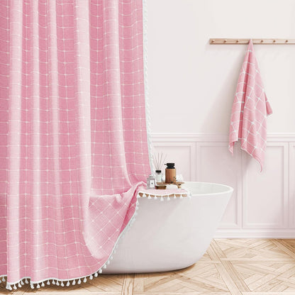 BTTN Pink Boho Farmhouse Linen Heavy Duty Fabric Set, 72x72