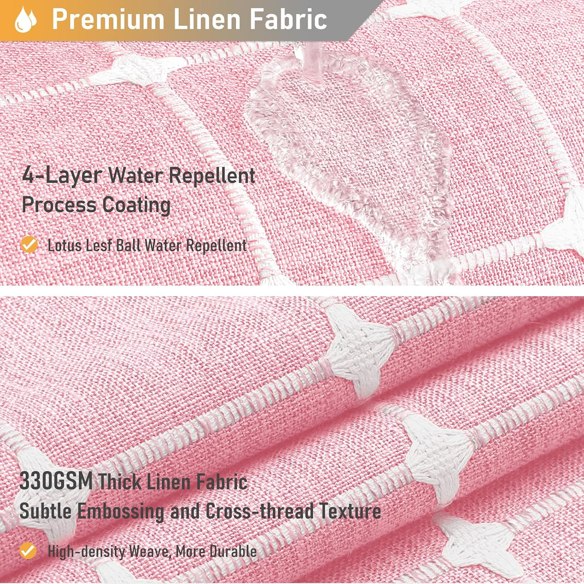 BTTN Pink Boho Farmhouse Linen Heavy Duty Fabric Set, 72x72