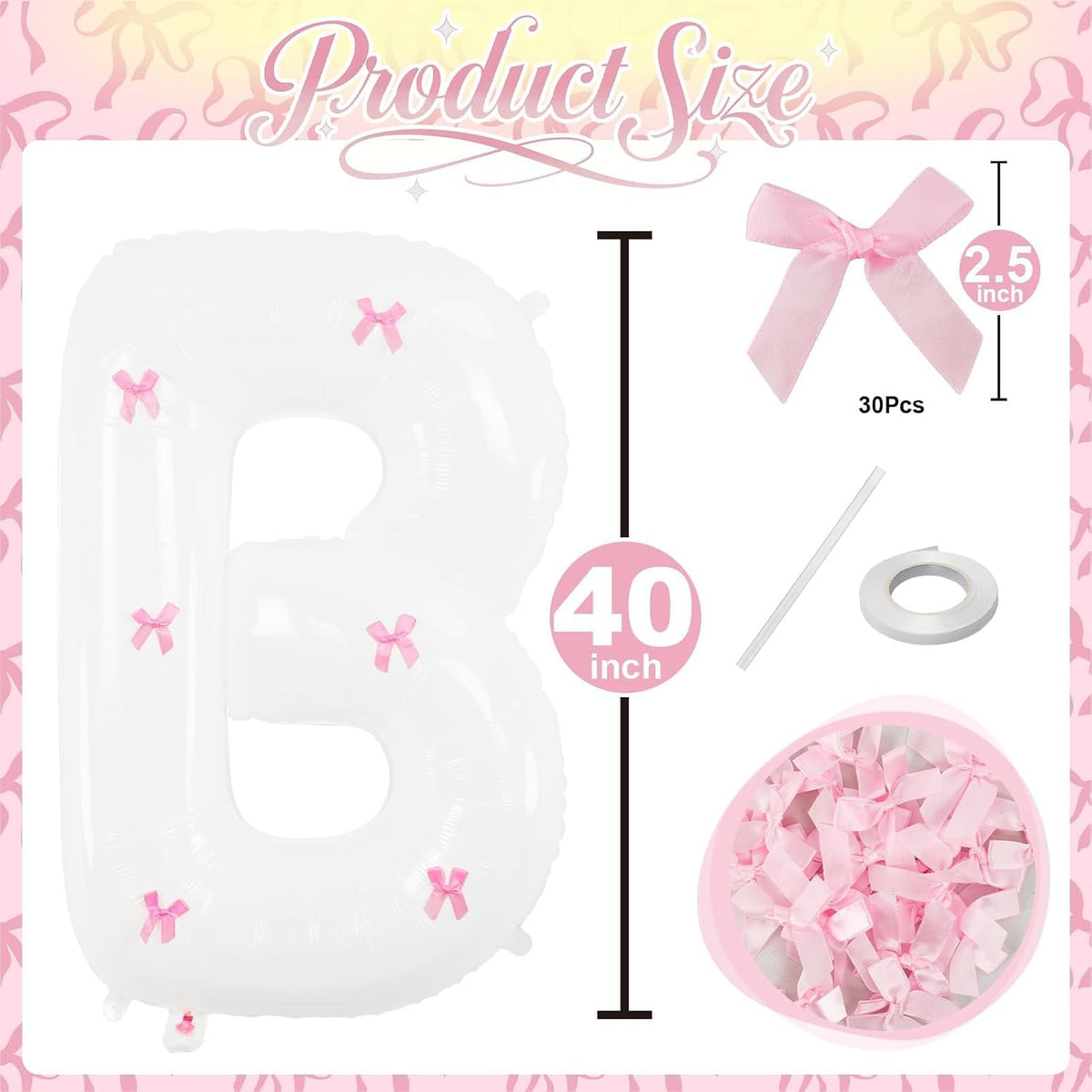 40Inch White BRIDE Balloon + Pink Bows for Bachelorette Party Decorations, Large BRIDE Mylar Foil Letter Balloons, Bride To Be Banner for Bridal Shower Photo Booth Engagement Wedding Hen Party Decor