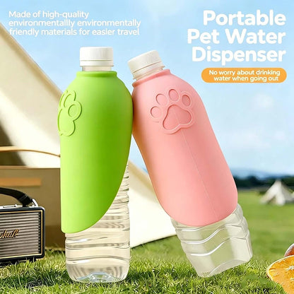 Foldable Silicone Dog Water Bottle Adapter Portable Pet Drinking Bowl Attachment Leak Proof Dispenser for Outdoor Walking Hiking Travel (Pink)