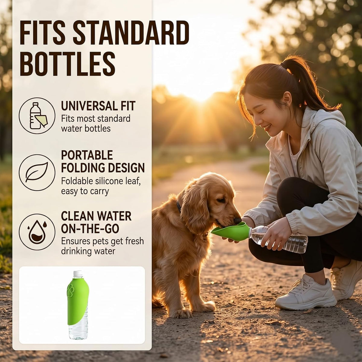Foldable Silicone Dog Water Bottle Adapter Portable Pet Drinking Bowl Attachment Leak Proof Dispenser for Outdoor Walking Hiking Travel (Pink)
