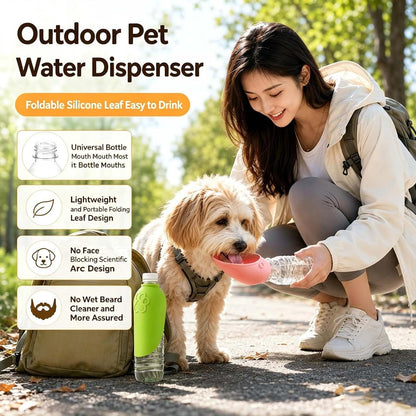 Foldable Silicone Dog Water Bottle Adapter Portable Pet Drinking Bowl Attachment Leak Proof Dispenser for Outdoor Walking Hiking Travel (Pink)
