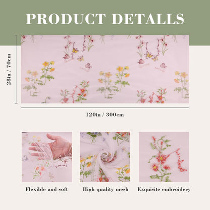 10Ft 1Pcs Generic Wildflower Embroidery Table Runner