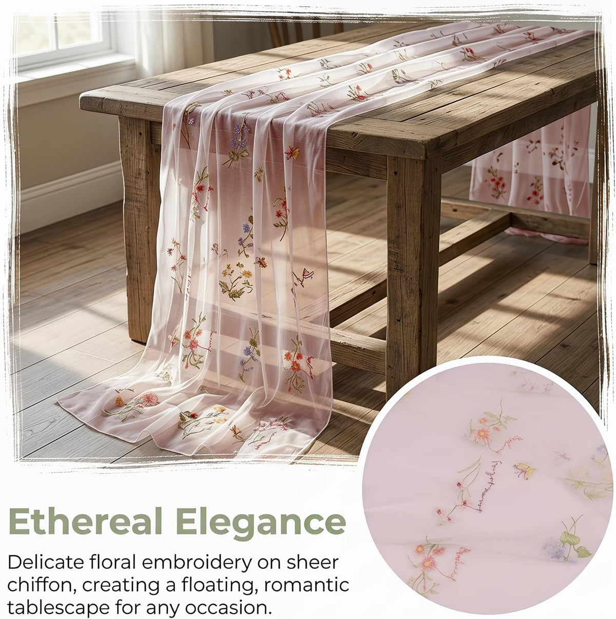 10Ft 1Pcs Generic Wildflower Embroidery Table Runner