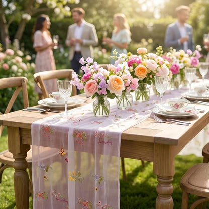 10Ft 1Pcs Generic Wildflower Embroidery Table Runner