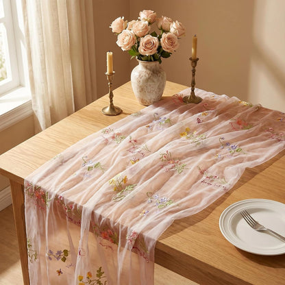 10Ft 1Pcs Generic Wildflower Embroidery Table Runner