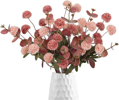 8 Stems Artificial Faux Kiku Flower with 3 Branches Eucalyptus Stems,Pink Fake Flowers Silk Pompom Mum Artificial Flowers for Wedding Bouquet Home Party Floral Arrangements(Mixed Pink)