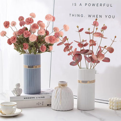 8 Stems Artificial Faux Kiku Flower with 3 Branches Eucalyptus Stems,Pink Fake Flowers Silk Pompom Mum Artificial Flowers for Wedding Bouquet Home Party Floral Arrangements(Mixed Pink)