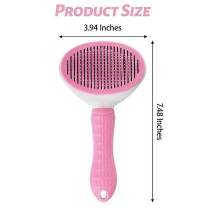 1Pc Cat Hair Brush Pet Grooming Tool Skin Friendly Deshedding Brush Self Cleaning Slicker Brush with Release Button for Dogs and Cats Easy Clean Pink 7.48 x 3.94 in