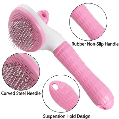 1Pc Cat Hair Brush Pet Grooming Tool Skin Friendly Deshedding Brush Self Cleaning Slicker Brush with Release Button for Dogs and Cats Easy Clean Pink 7.48 x 3.94 in