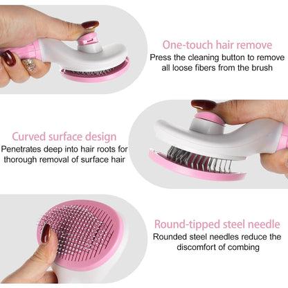 1Pc Cat Hair Brush Pet Grooming Tool Skin Friendly Deshedding Brush Self Cleaning Slicker Brush with Release Button for Dogs and Cats Easy Clean Pink 7.48 x 3.94 in