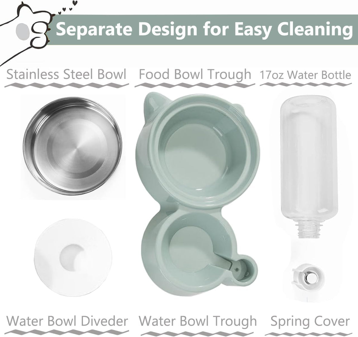 Dog Bowls, Cat Food and Water Bowl Set with Water Dispenser